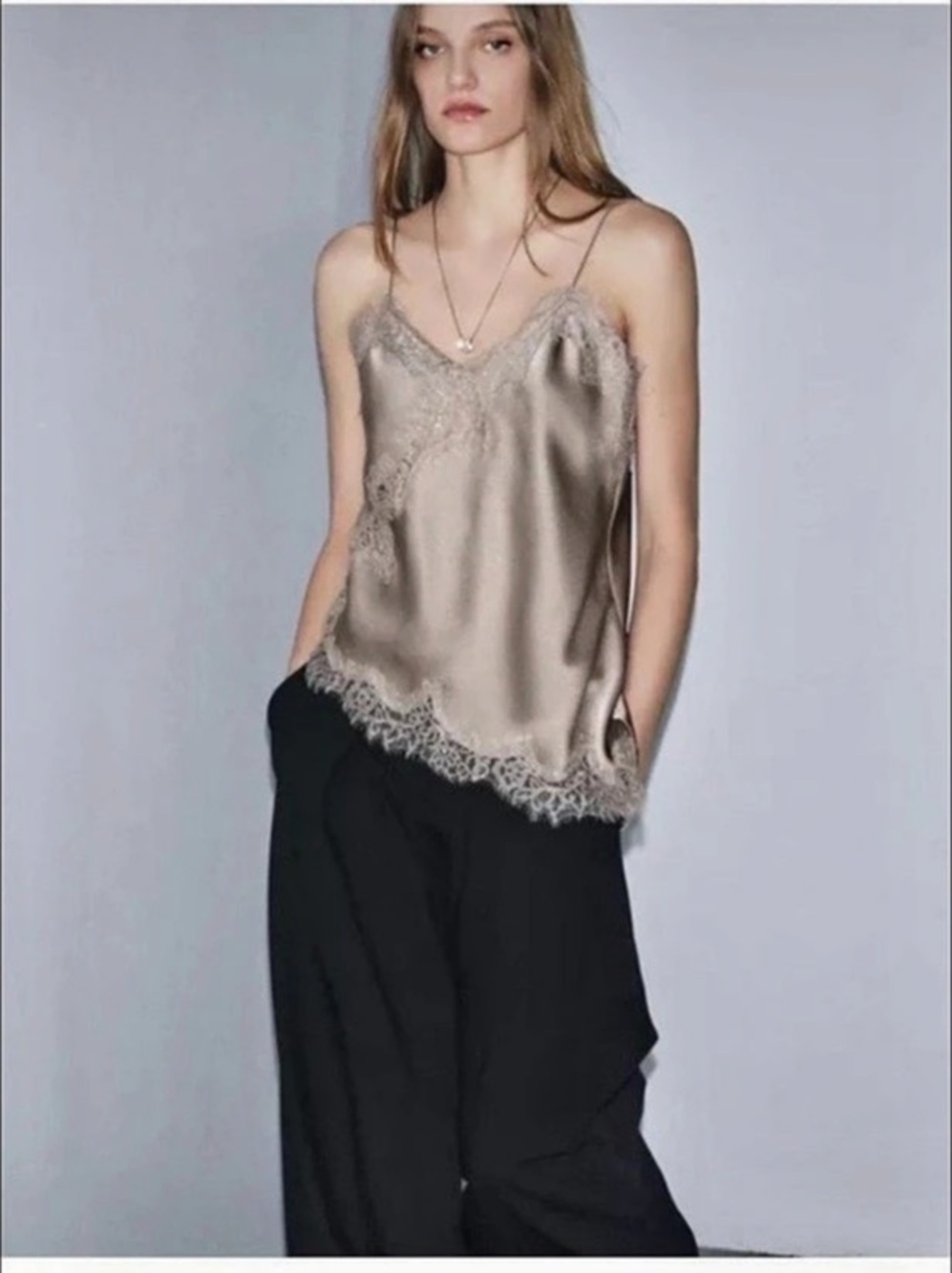 New with tags! Zara Lace Trim Satin Asymmetrical Camisole